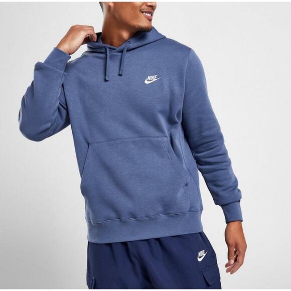 NIKE Sportswear Club Fleece Pullover Hoodie Drawstring Relaxed Fit Blue Mens L - Picture 1 of 8